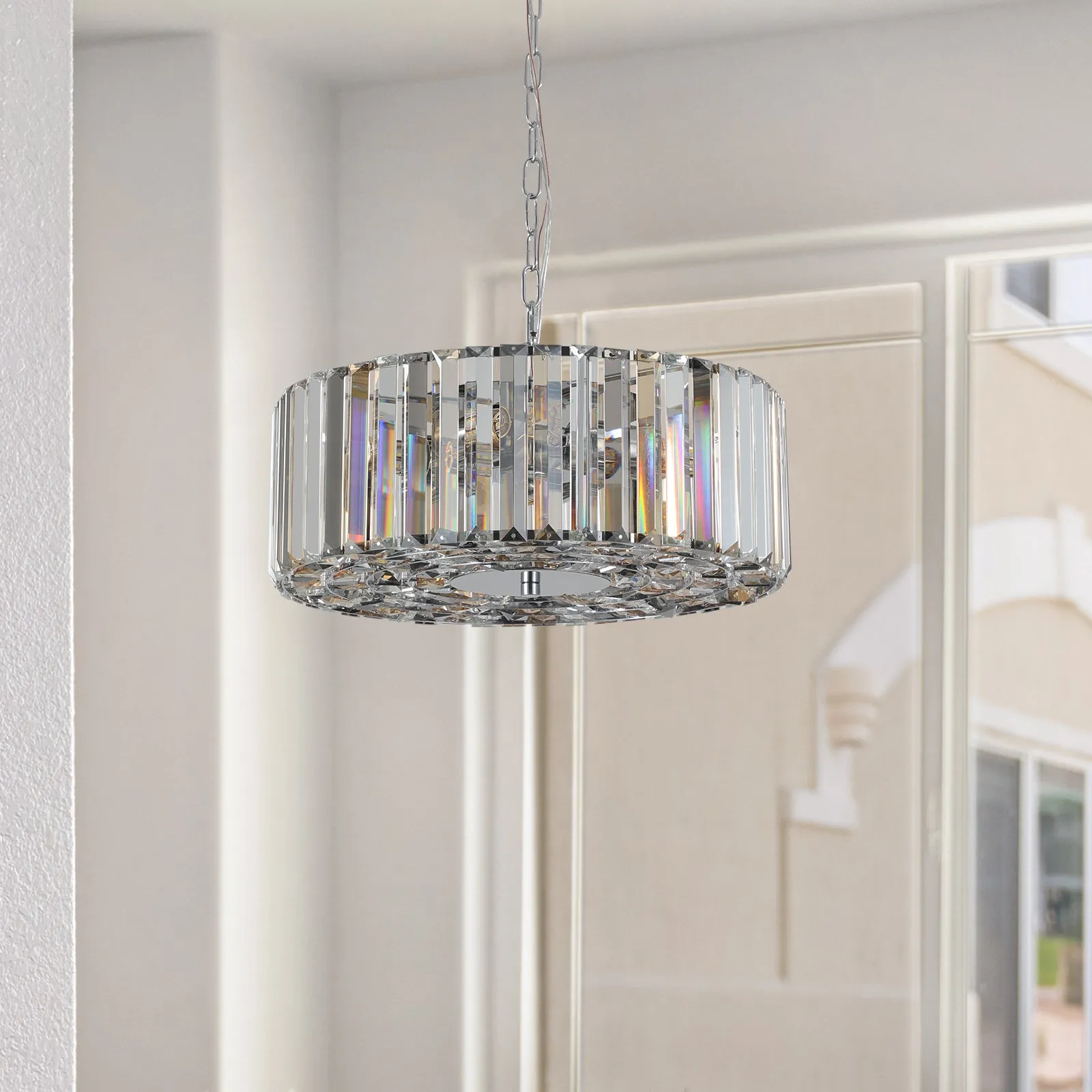 16.5" Modern Transparent Crystal Chandelier Drum-Shaped Crystal Chandelier Luxury Home Decorative Lighting