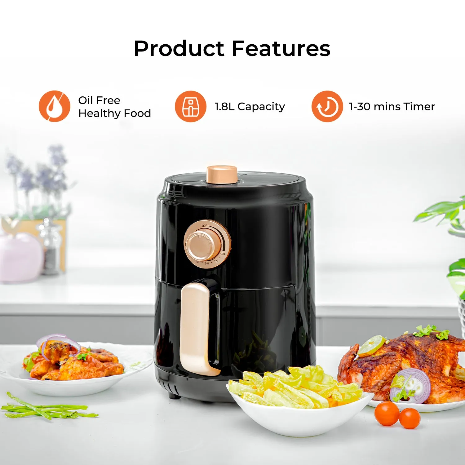 1.8L Rose Gold Vortex Manual Air Fryer   Recipe E-Book