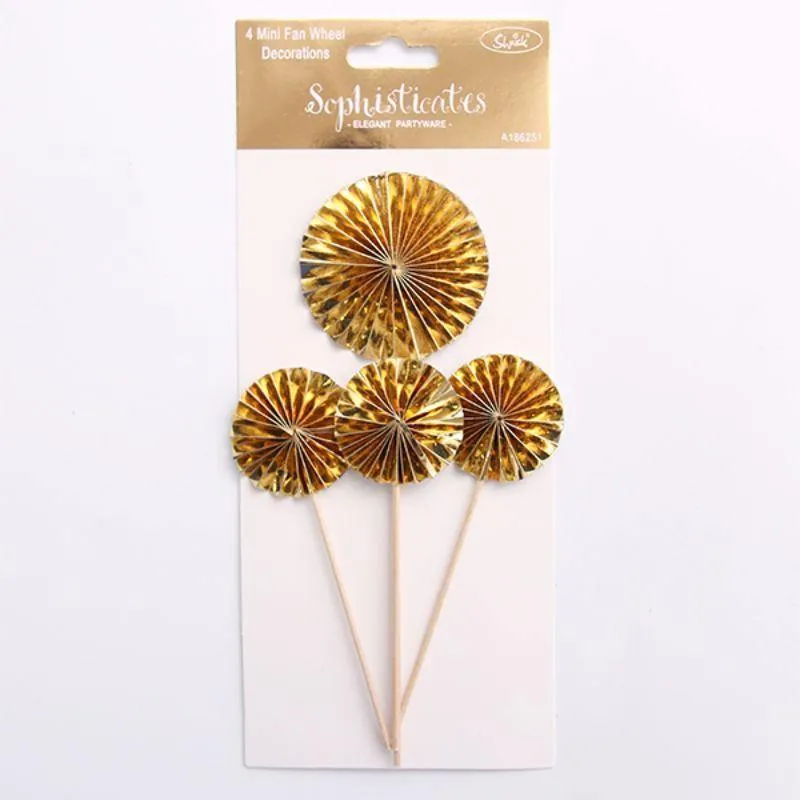 4 Pack Gold Mini Fan Wheel Decorations