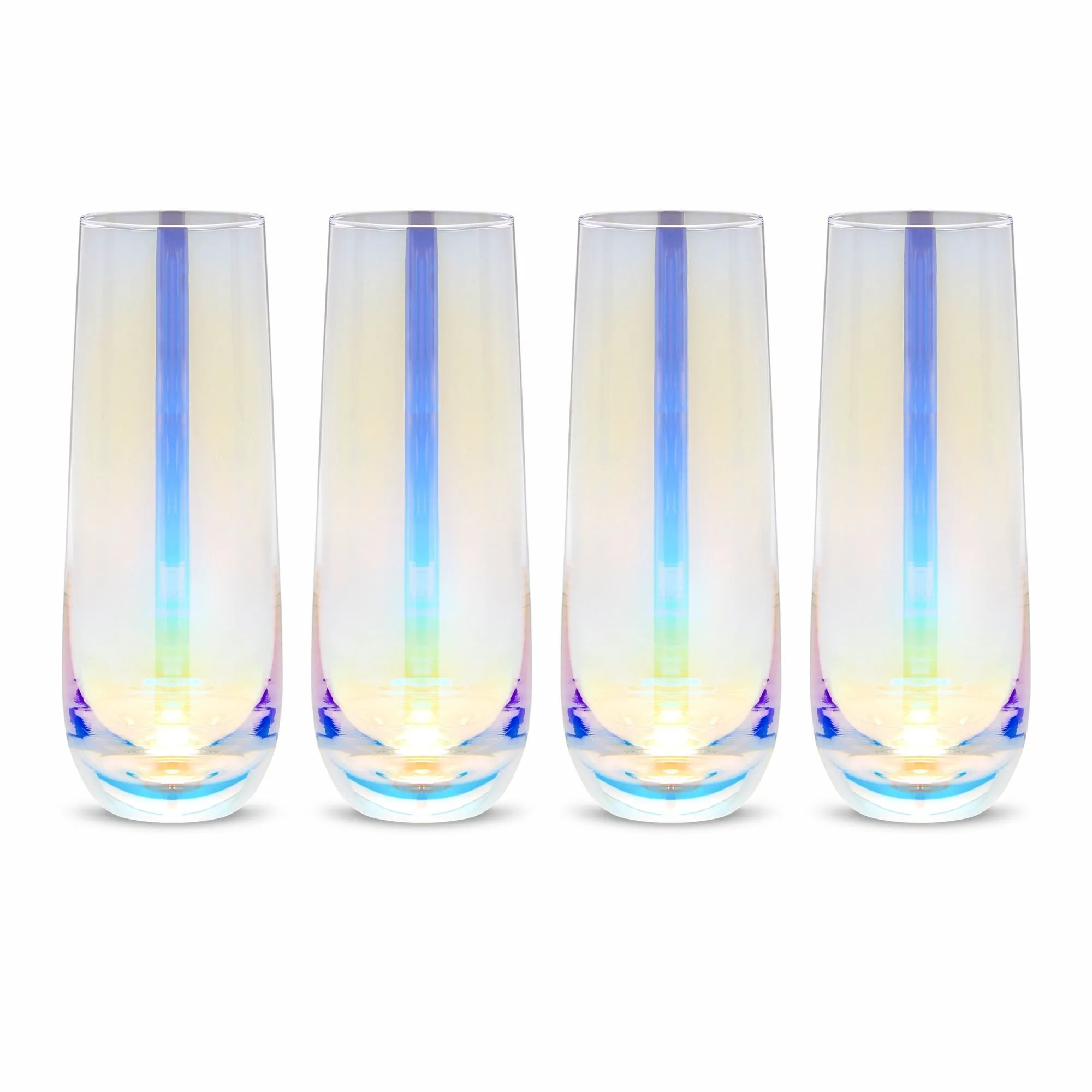 4 Pack Iridescent Champagne Flutes, Stemless Wine Glasses for Cocktails, Mimosas, Bars (10 oz)