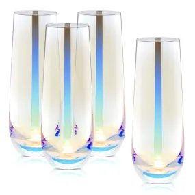 4 Pack Iridescent Champagne Flutes, Stemless Wine Glasses for Cocktails, Mimosas, Bars (10 oz)