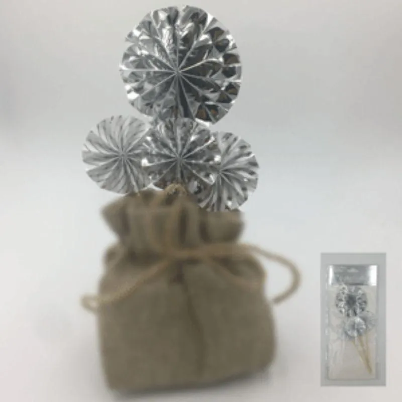 4 Pack Silver Mini Fan Wheel Decorations