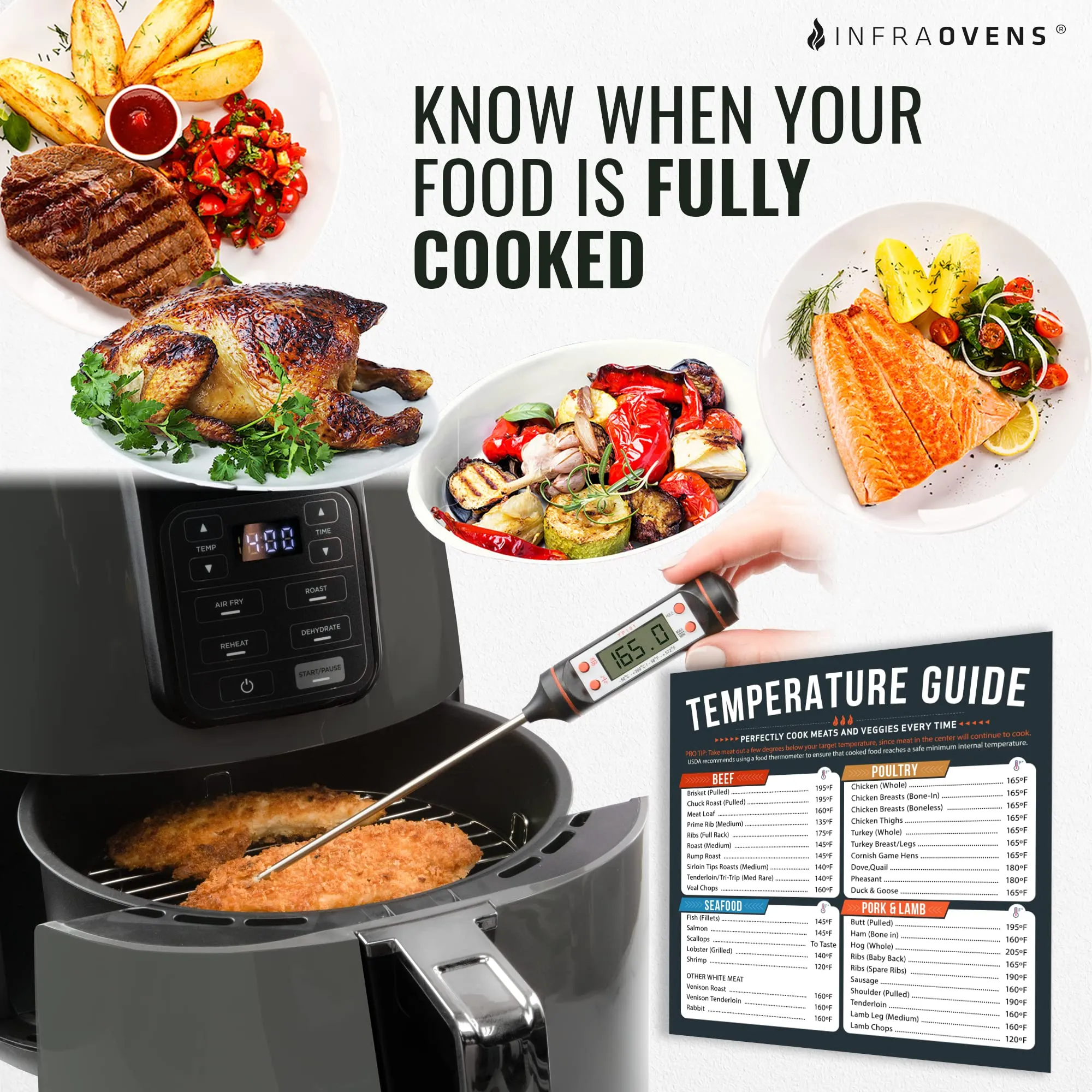 Air Fryer Cheat Sheet Cooking Times Chart Magnet Accessories for Refrigerator   Airfryer Baking & Grilling Cook books and Kitchen Magnetic Fridge Food Temperature Guide for Quick Reference