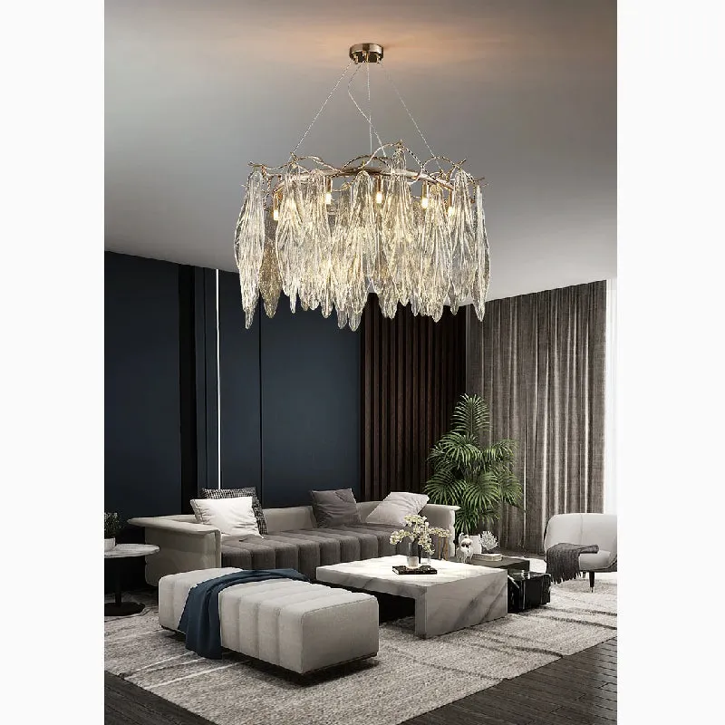 Alpette | Drum Gold Modern Crystal Glass Chandelier For Living room