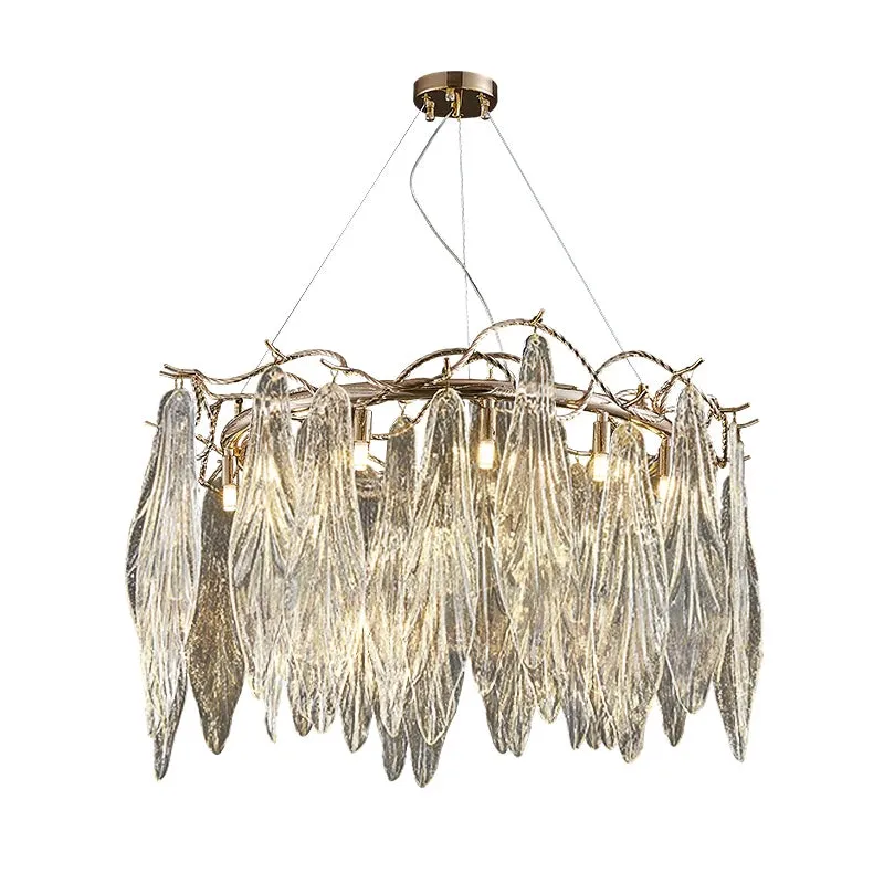 Alpette | Drum Gold Modern Crystal Glass Chandelier For Living room