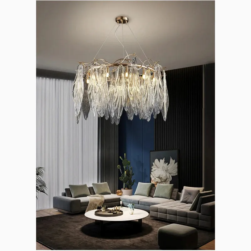 Alpette | Drum Gold Modern Crystal Glass Chandelier For Living room