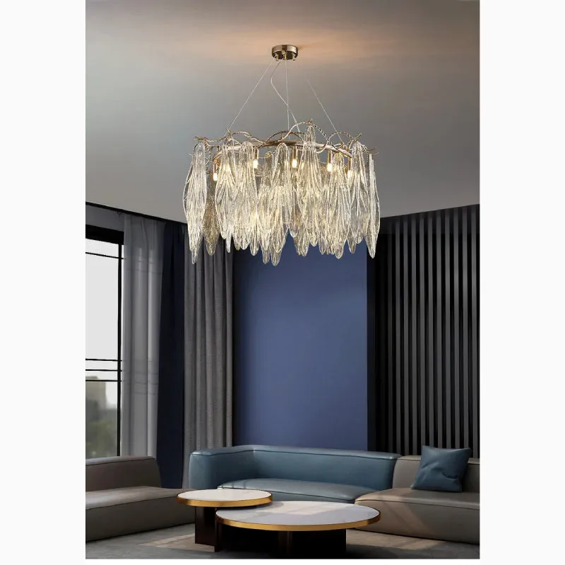 Alpette | Drum Gold Modern Crystal Glass Chandelier For Living room