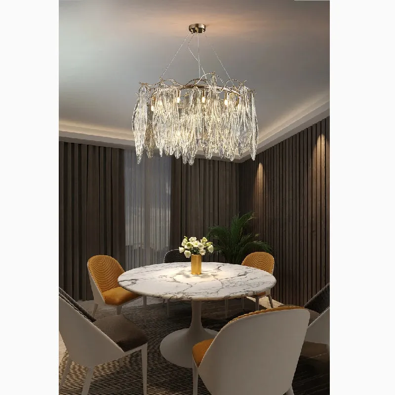 Alpette | Drum Gold Modern Crystal Glass Chandelier For Living room