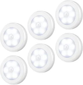 AMIR (Upgraded Version Motion Sensor Light, Cordless Battery-Powered LED Night Light, Stick-Anywhere Closet Light Stair Lights, Wall Lights for Hallway, Bedroom, Kitchen (White - Pack of 6)