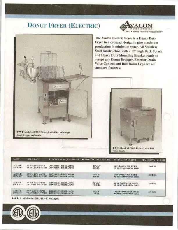 Avalon (ADF26-E) 18" X 26" Donut Fryer, Electric (1 phase), Left Side Drain Board