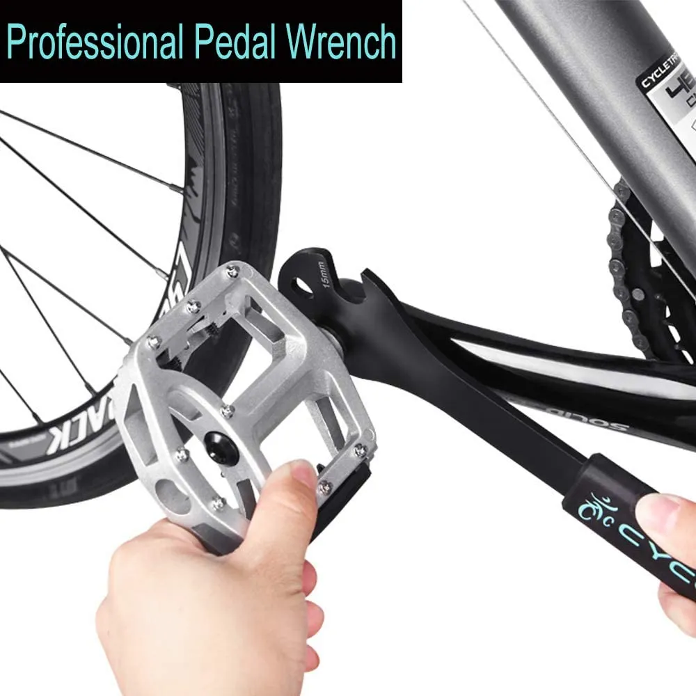 Bike Pedal Wrench Extra Long Handle - Pedal Spanner Double Wrench for MTB/Road Bike - Cycling Bicycle Repair Tool for Bike Pedals Removal an