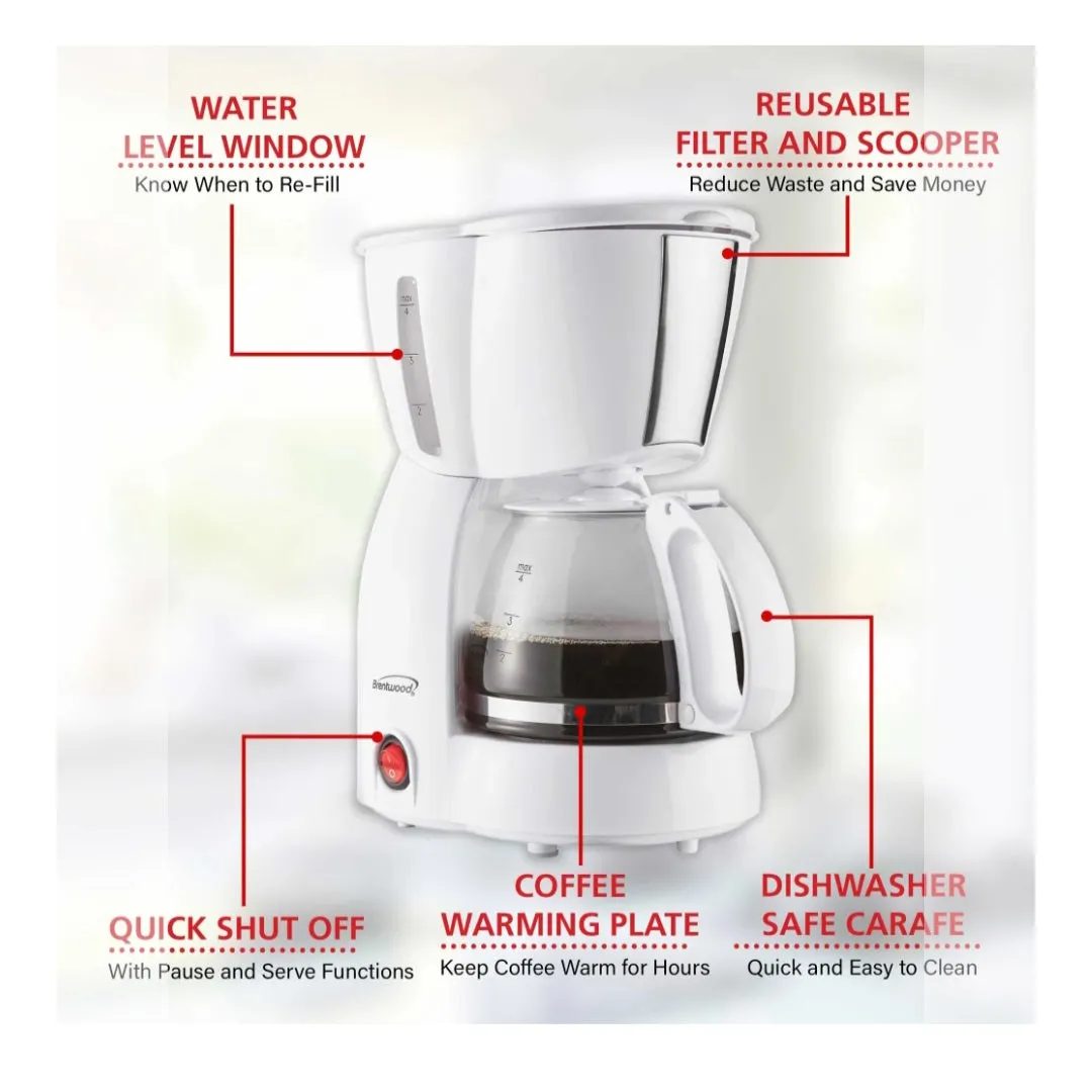 Brentwood 4-Cup Coffee Maker - White