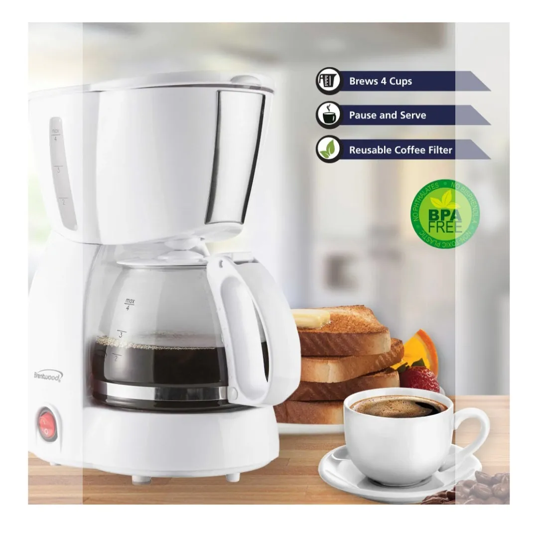 Brentwood 4-Cup Coffee Maker - White