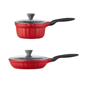 Cast Aluminum Nonstick Frying Pan & Saucepan, Ruby Red - Bundle Offer