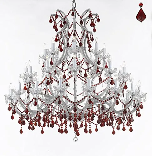 Crystal Chandelier Lighting Chandeliers H49" W52" Dressed with Ruby Red Crystals! Great for the Foyer, Entry Way, Living Room, Family Room and More! - A83-B2/SILVER/756/36 1 RED