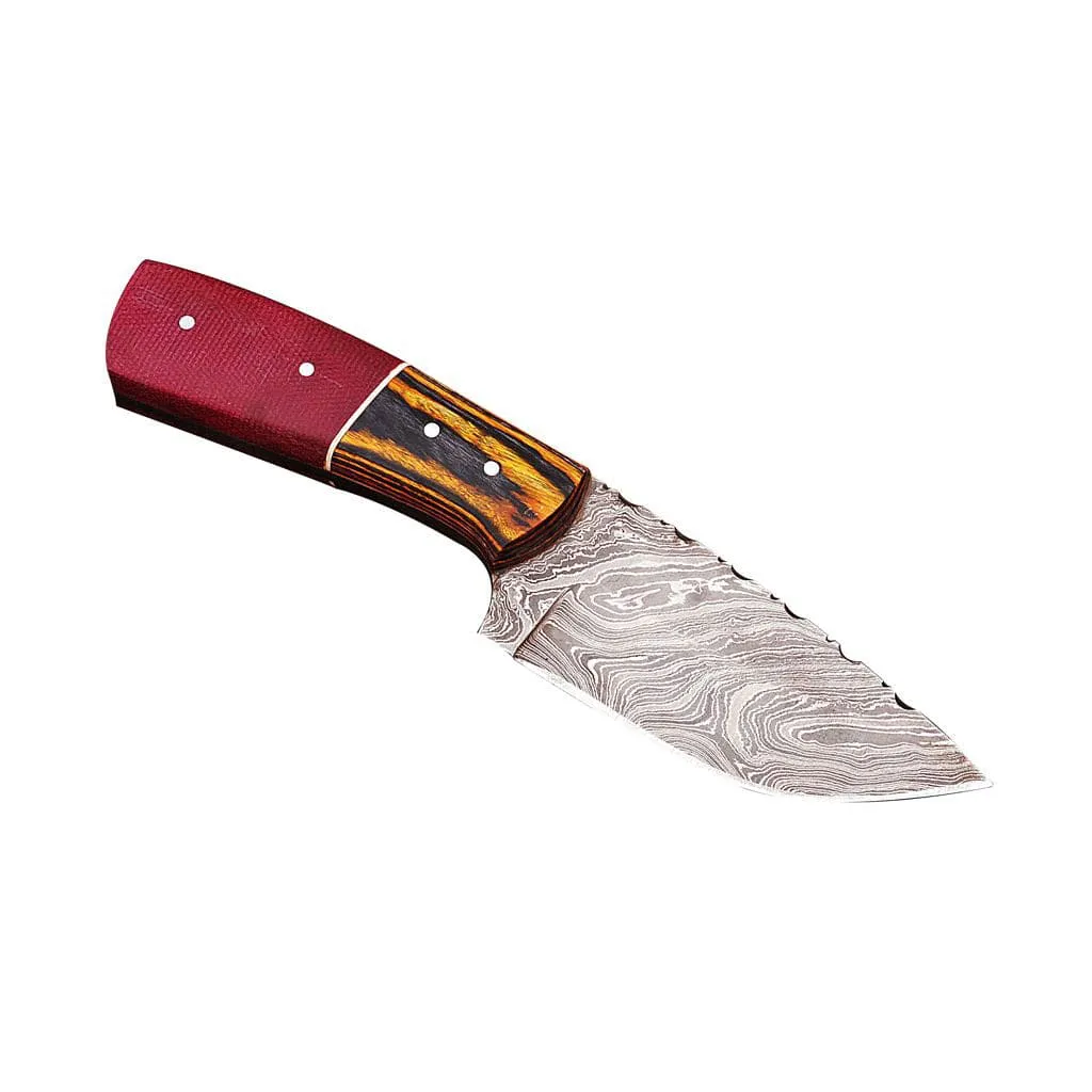 Damascus Skinner Knife with Twist Pattern And Pakka Wood Handle KSK1302RED