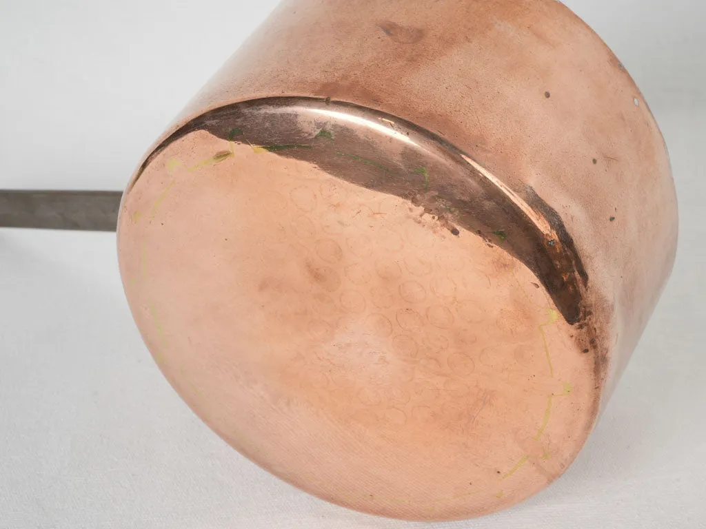 Deep 19th-century French copper saucepan w/ wrought iron handle