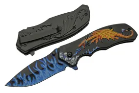 Fiery Golden Dragon Assisted Open Folding Knife