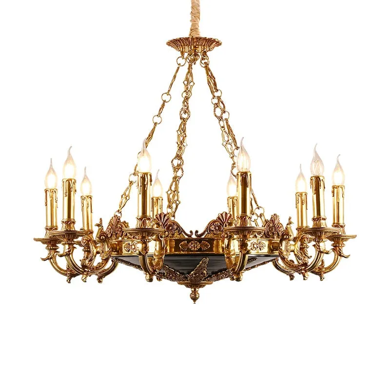 French Mid Century Chandeliers Luxury Classical Foyer Pendant Light Antique Brass Chandelier Lustre De Luxe