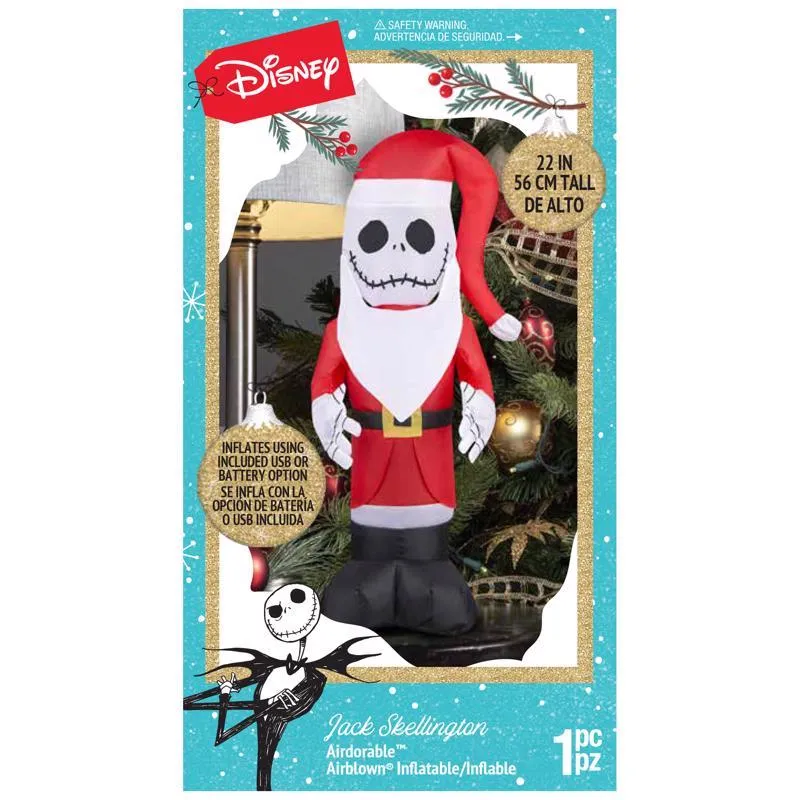 Gemmy Airdorable Disney LED Multicolored Jack Skellington Santa Inflatable 22 in.