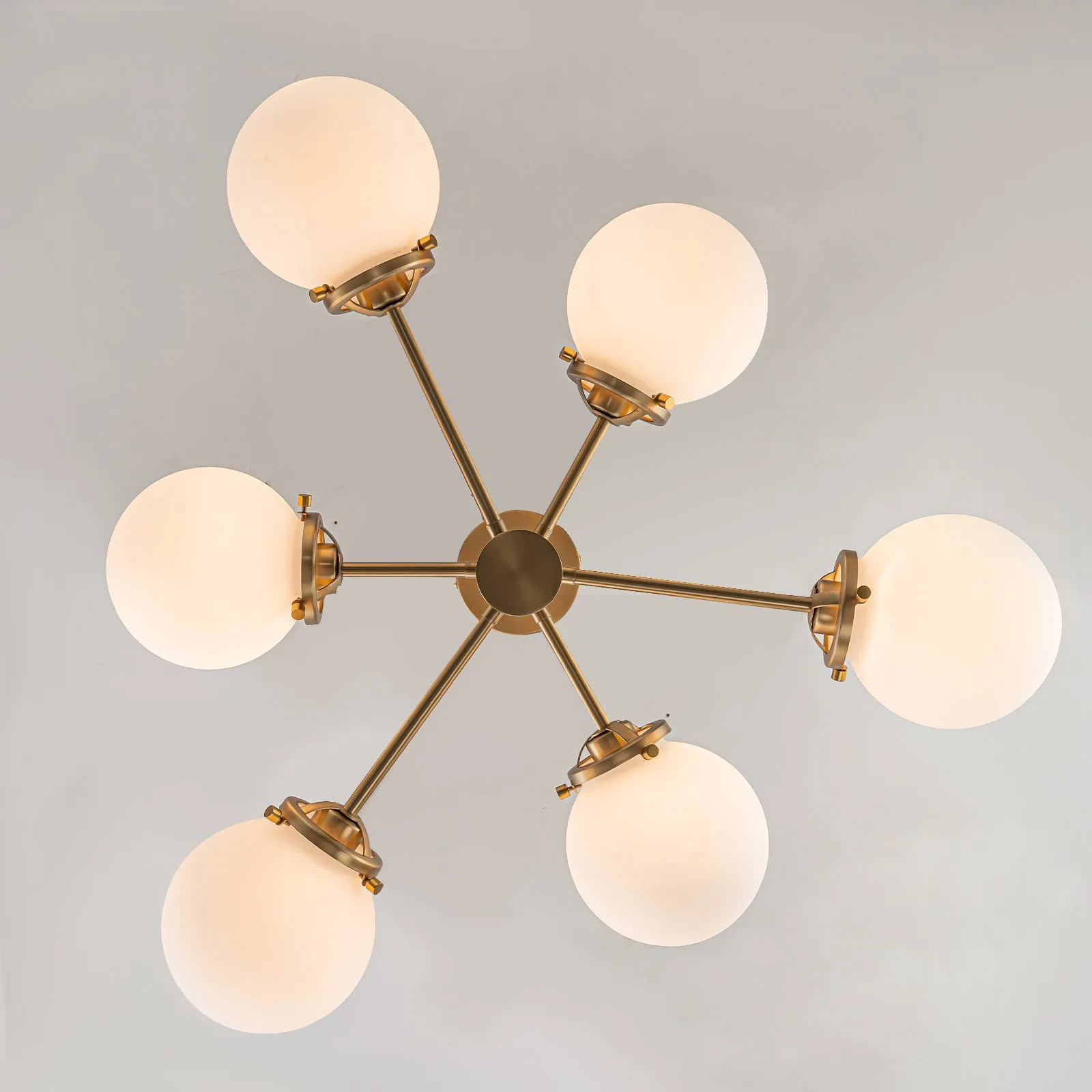 Glowlings 6-Light Modern Brass Opal Glass Bubble Sputnik Chandelier/Semi-Flush Mount