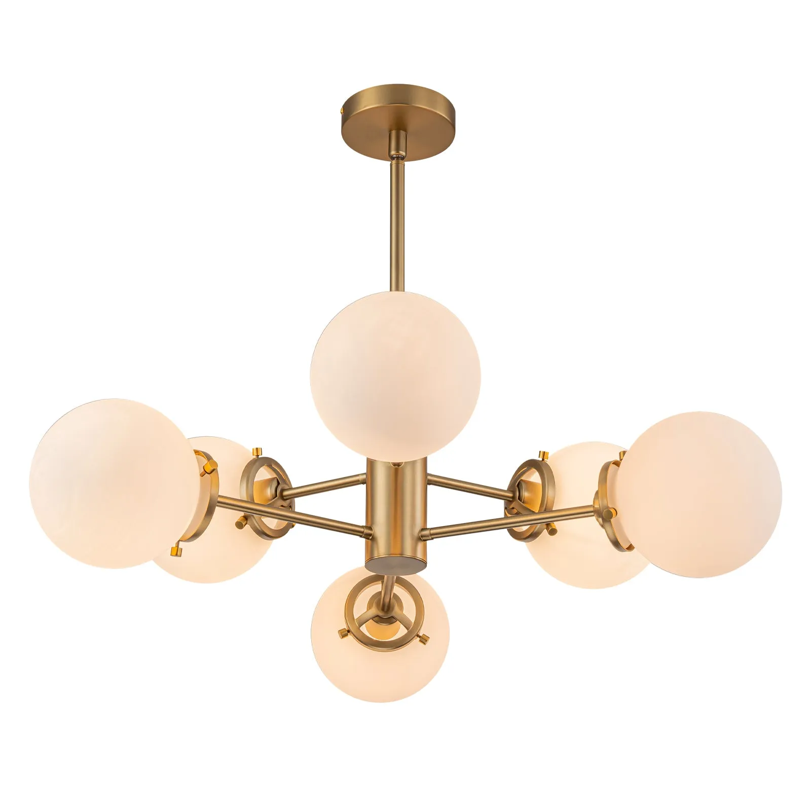 Glowlings 6-Light Modern Brass Opal Glass Bubble Sputnik Chandelier/Semi-Flush Mount