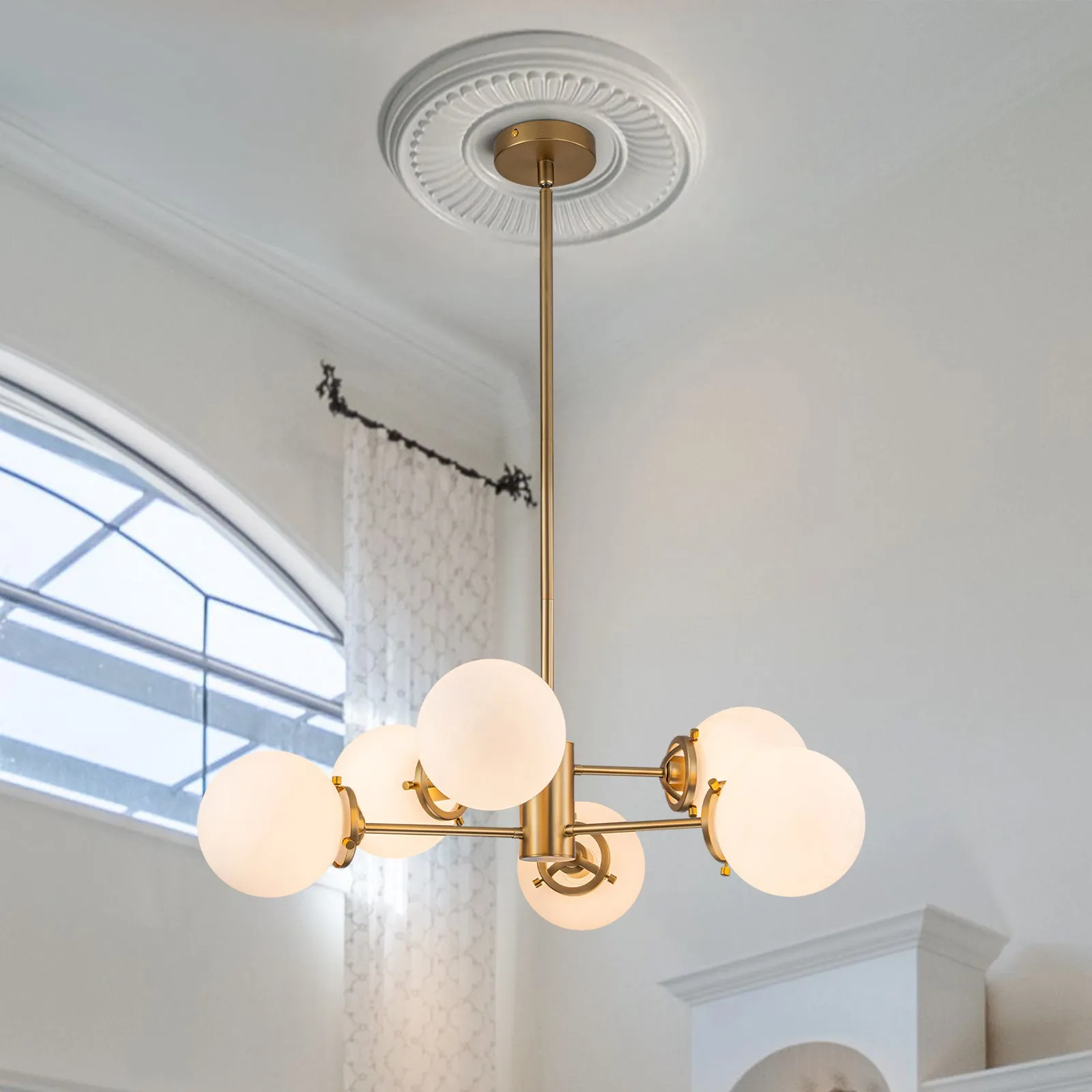 Glowlings 6-Light Modern Brass Opal Glass Bubble Sputnik Chandelier/Semi-Flush Mount