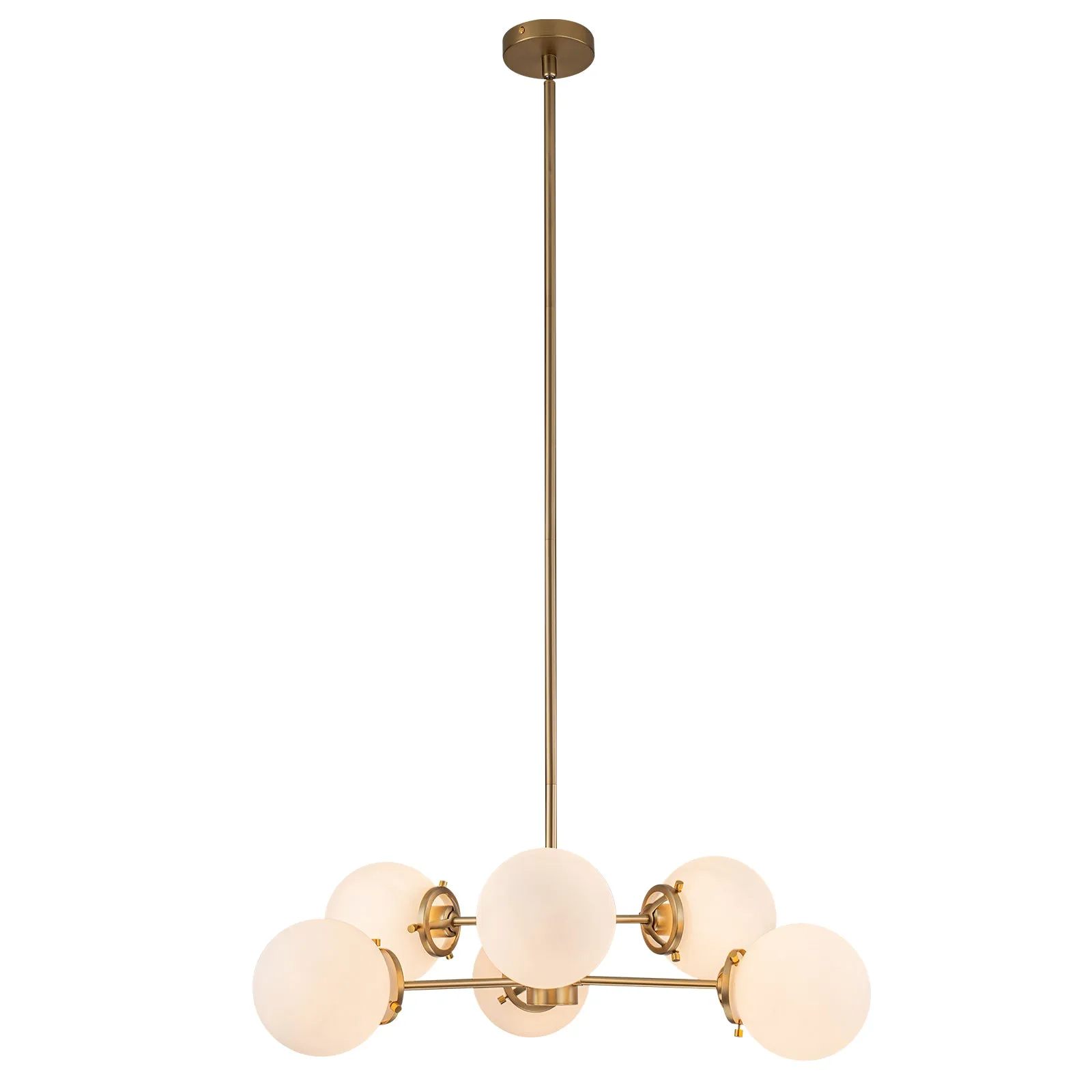 Glowlings 6-Light Modern Brass Opal Glass Bubble Sputnik Chandelier/Semi-Flush Mount