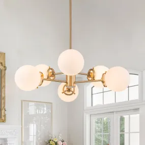 Glowlings 6-Light Modern Brass Opal Glass Bubble Sputnik Chandelier/Semi-Flush Mount