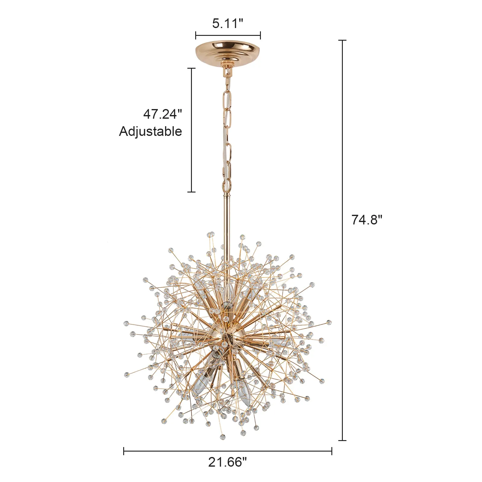 Glowlings 9-Light French Dandelion Shape Gold Crystal Sputnik Sphere Chandelier