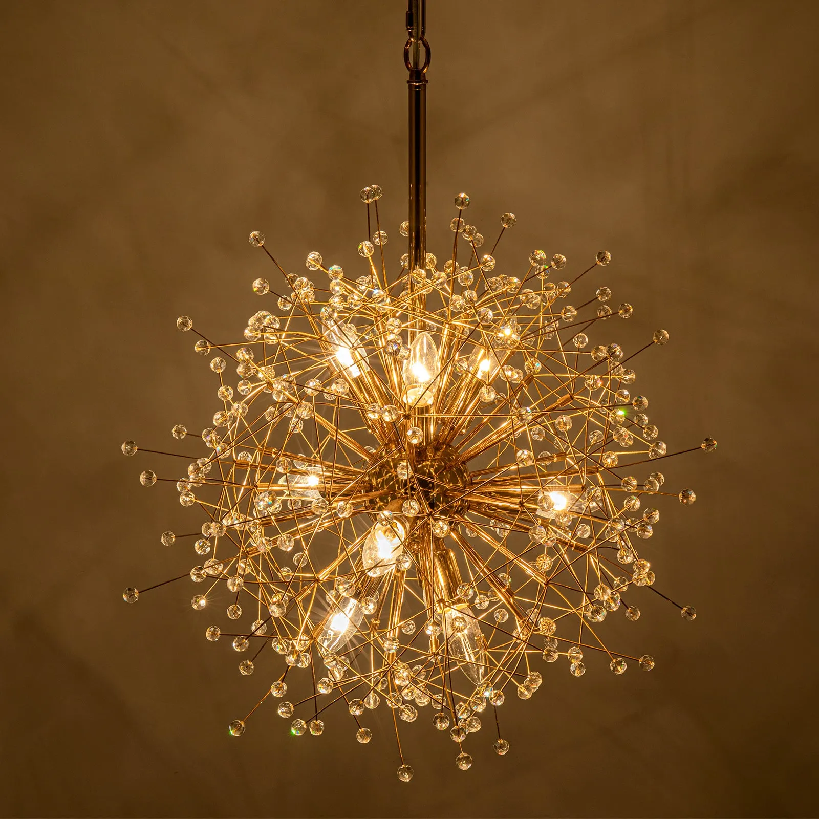 Glowlings 9-Light French Dandelion Shape Gold Crystal Sputnik Sphere Chandelier