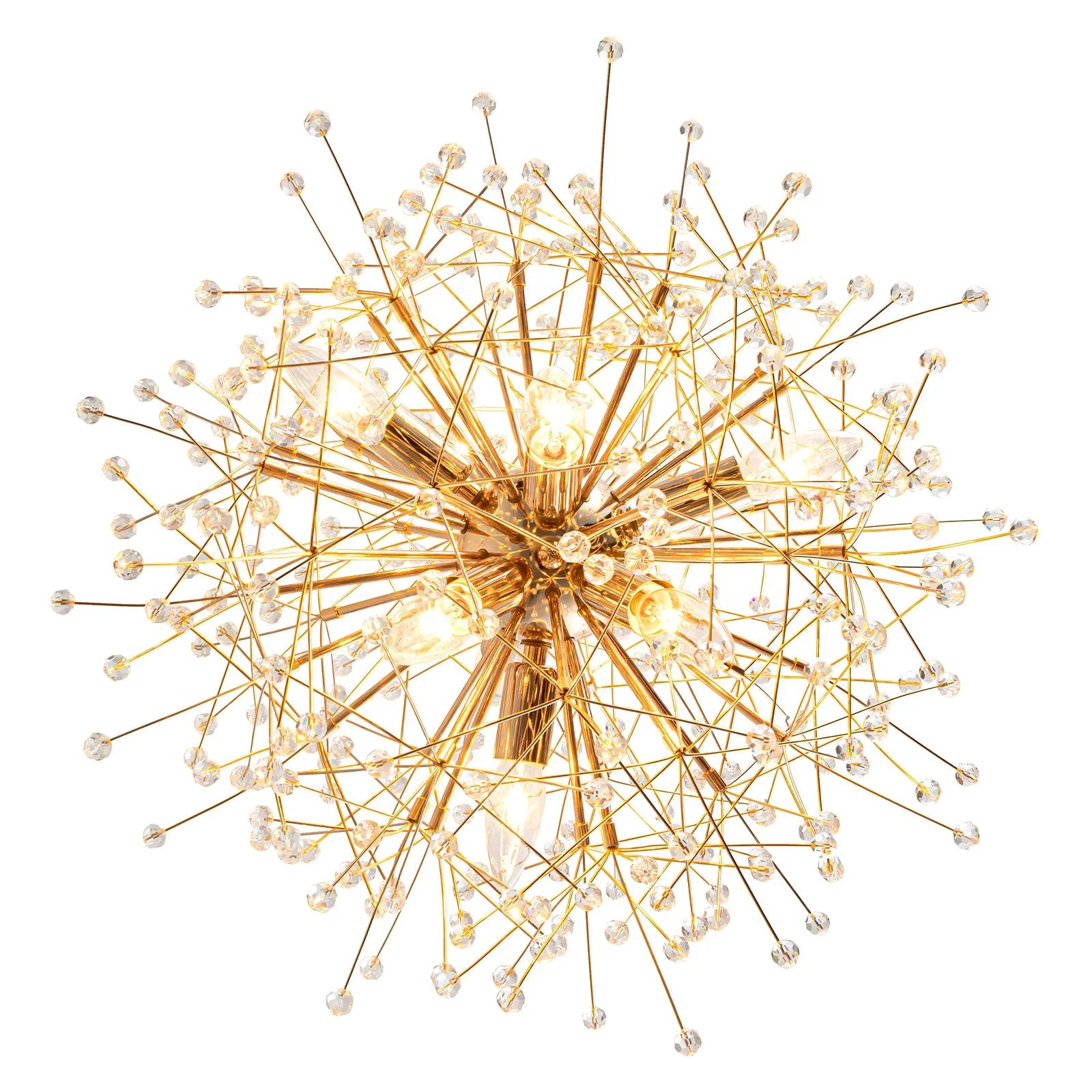 Glowlings 9-Light French Dandelion Shape Gold Crystal Sputnik Sphere Chandelier