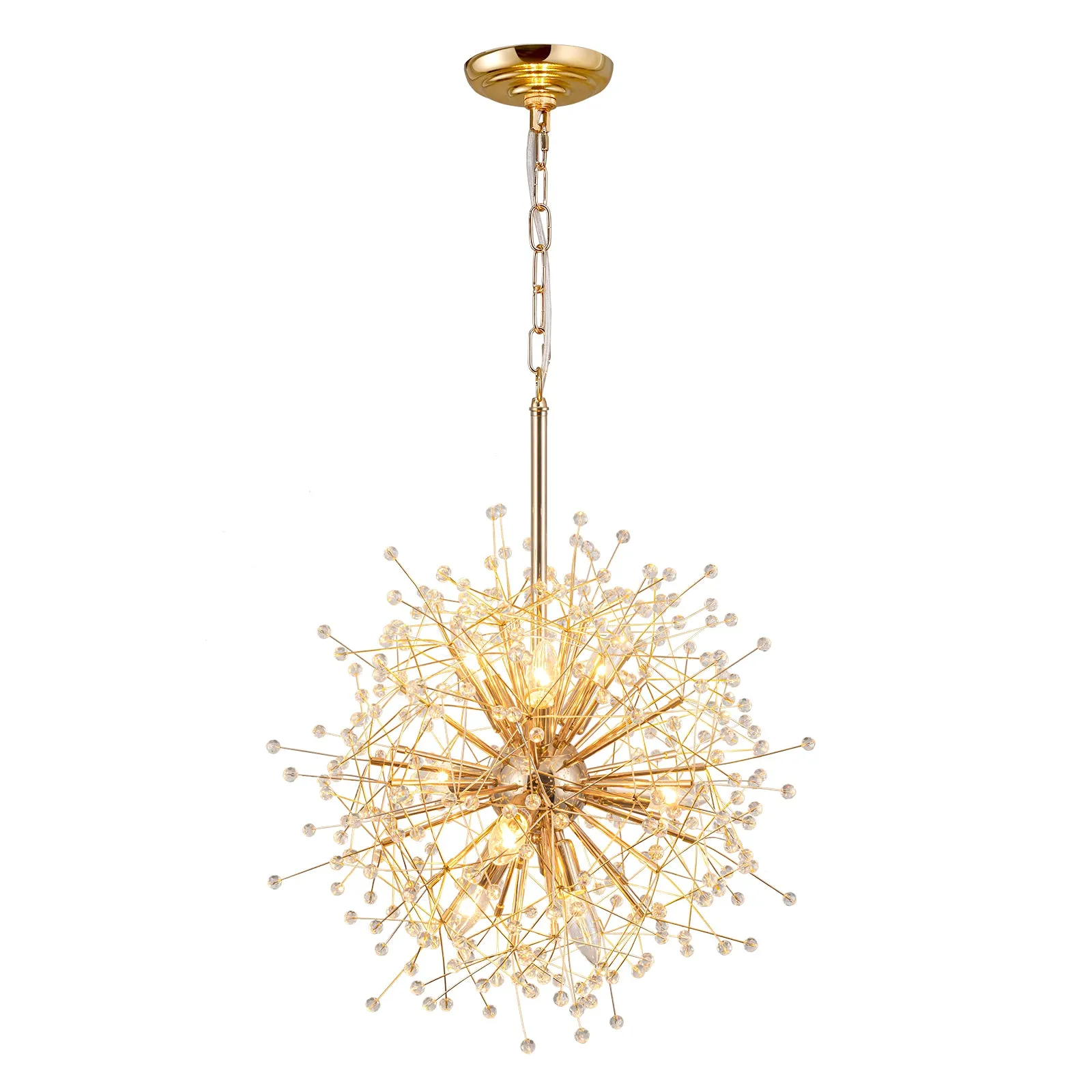 Glowlings 9-Light French Dandelion Shape Gold Crystal Sputnik Sphere Chandelier