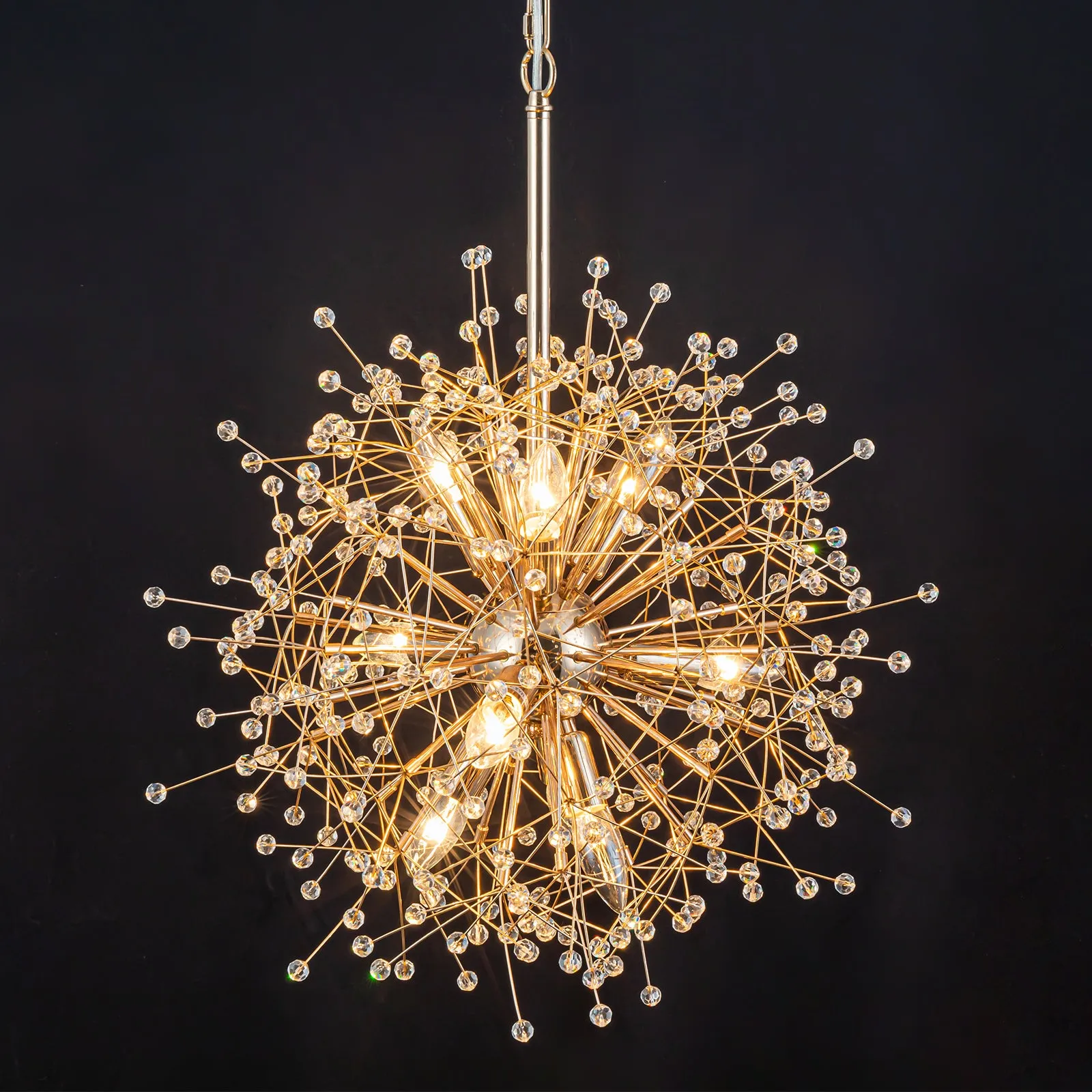 Glowlings 9-Light French Dandelion Shape Gold Crystal Sputnik Sphere Chandelier