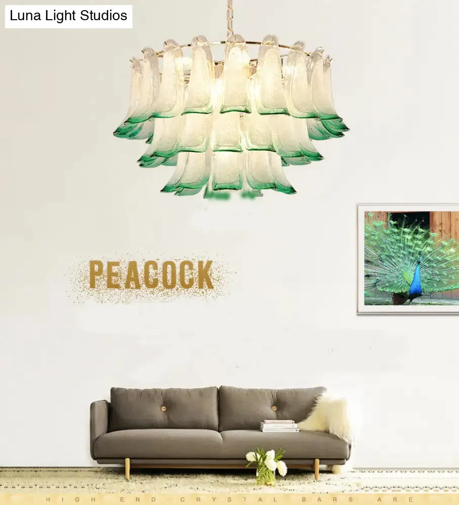 Green 3-Tier Stained Glass Chandelier: Contemporary 9-Light Ceiling Fixture for Hotels