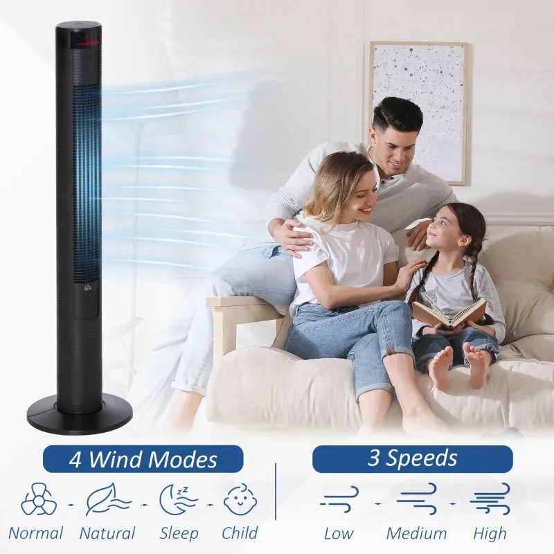 HOMCOM Tower Fan 46" Oscillating with Remote Control 117cm - Black