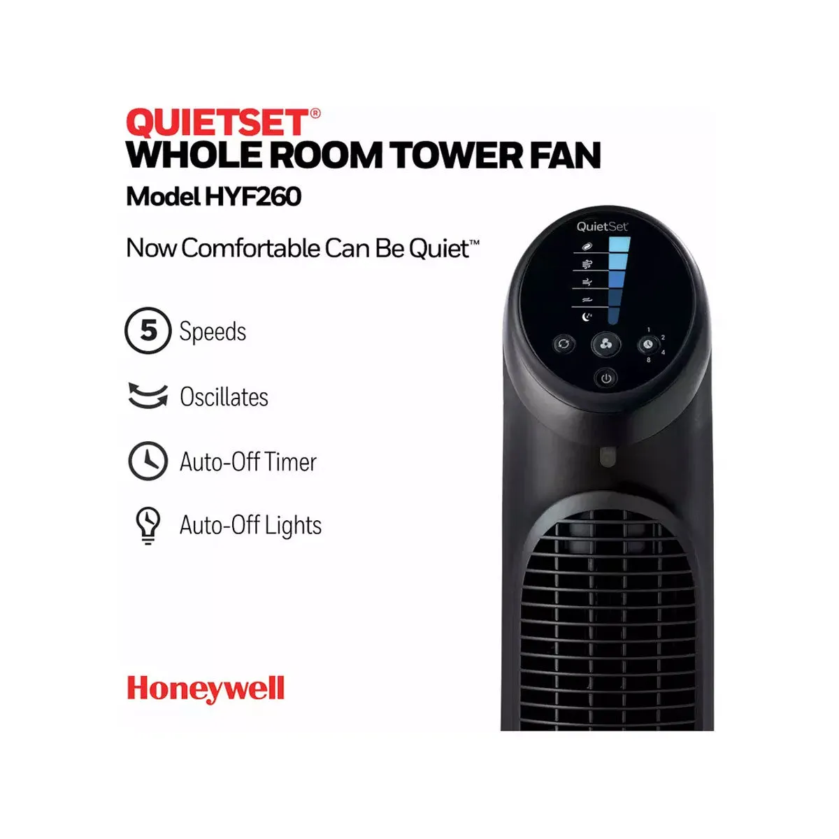 Honeywell Tower Fan HYF260BE Quiet Set Oscillating Black With Remote Control A 