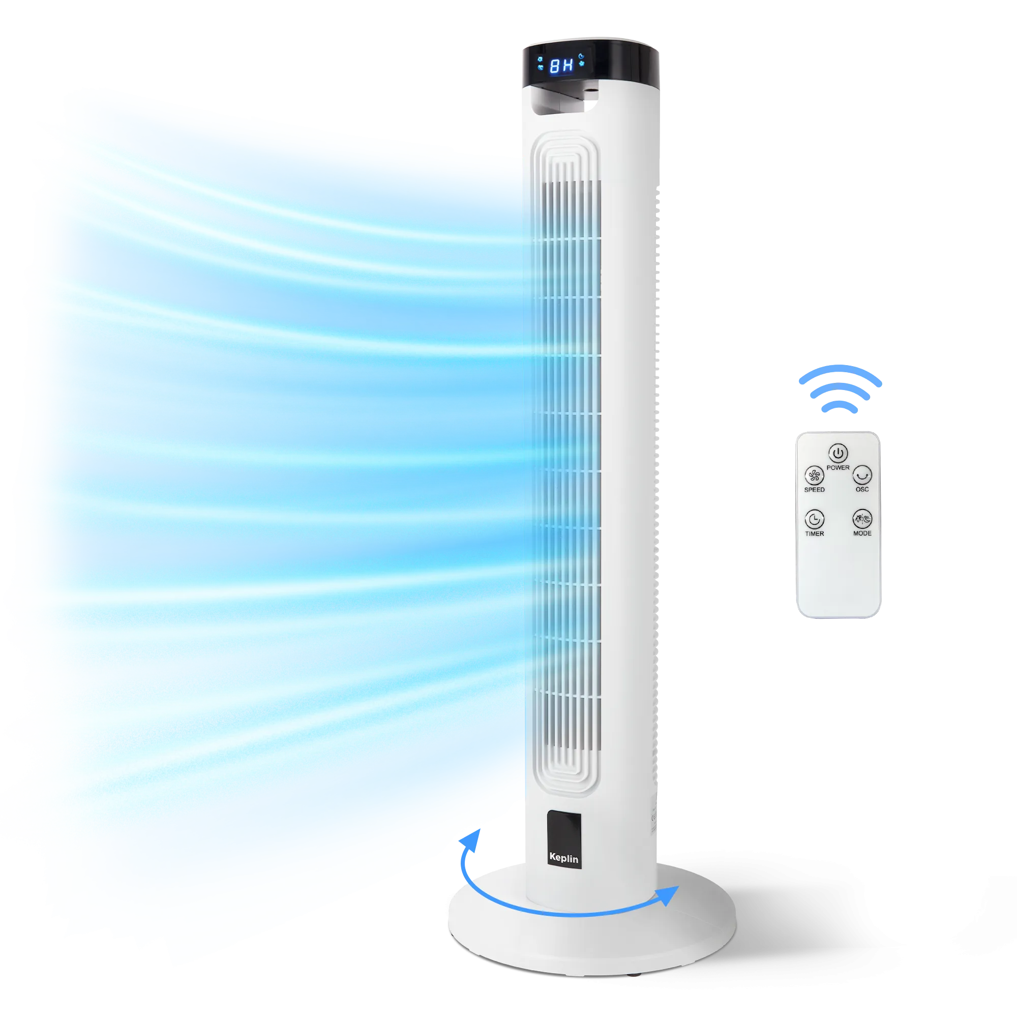 Keplin 36-inch Tall Tower Fan with Remote Control - 3 Speed Setting with LED Display