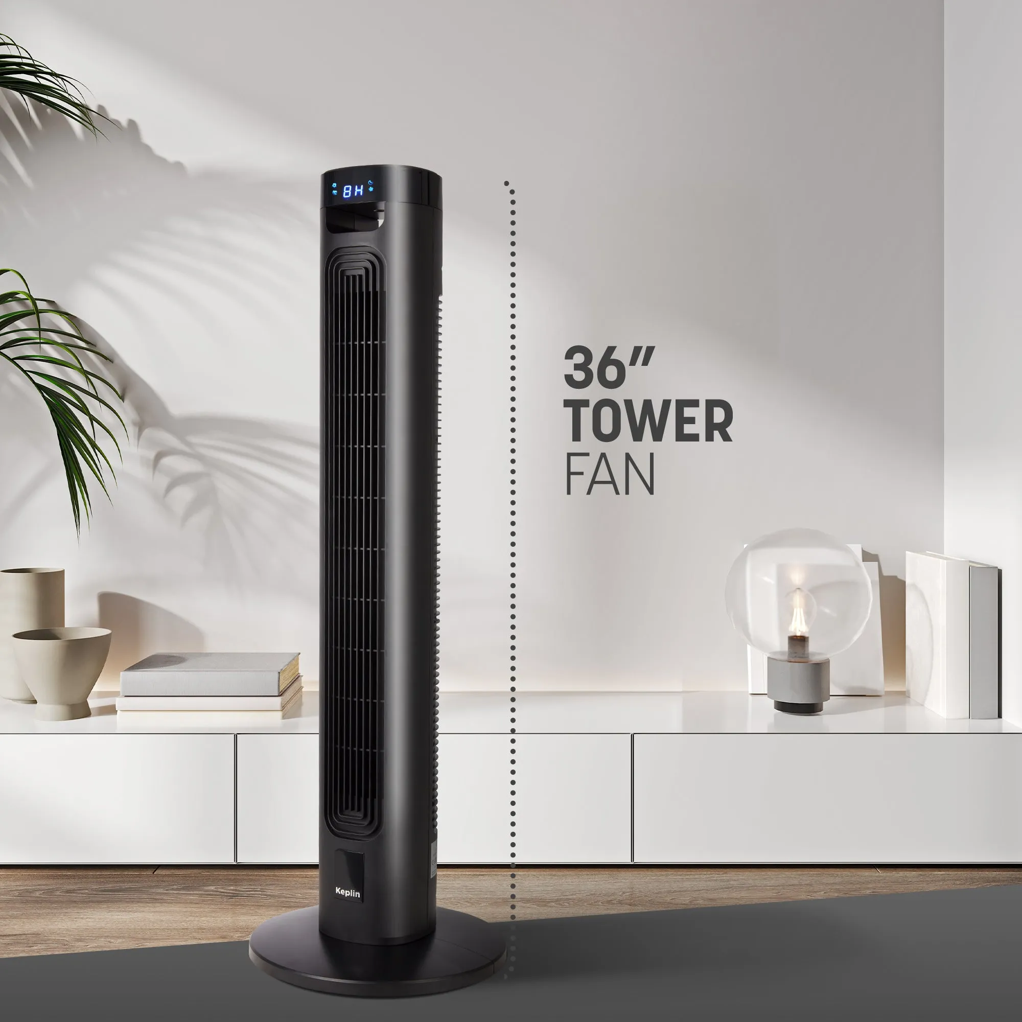 Keplin 36-inch Tall Tower Fan with Remote Control - 3 Speed Setting with LED Display