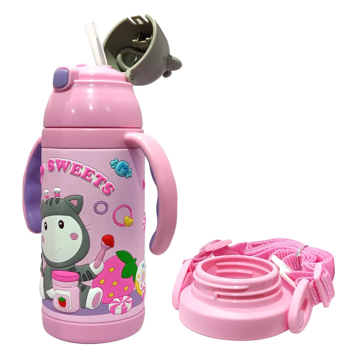 Kids Vacuum Bottle (PINKAH)3D Cap & Cartoon Design | 380ml - Pepa pink