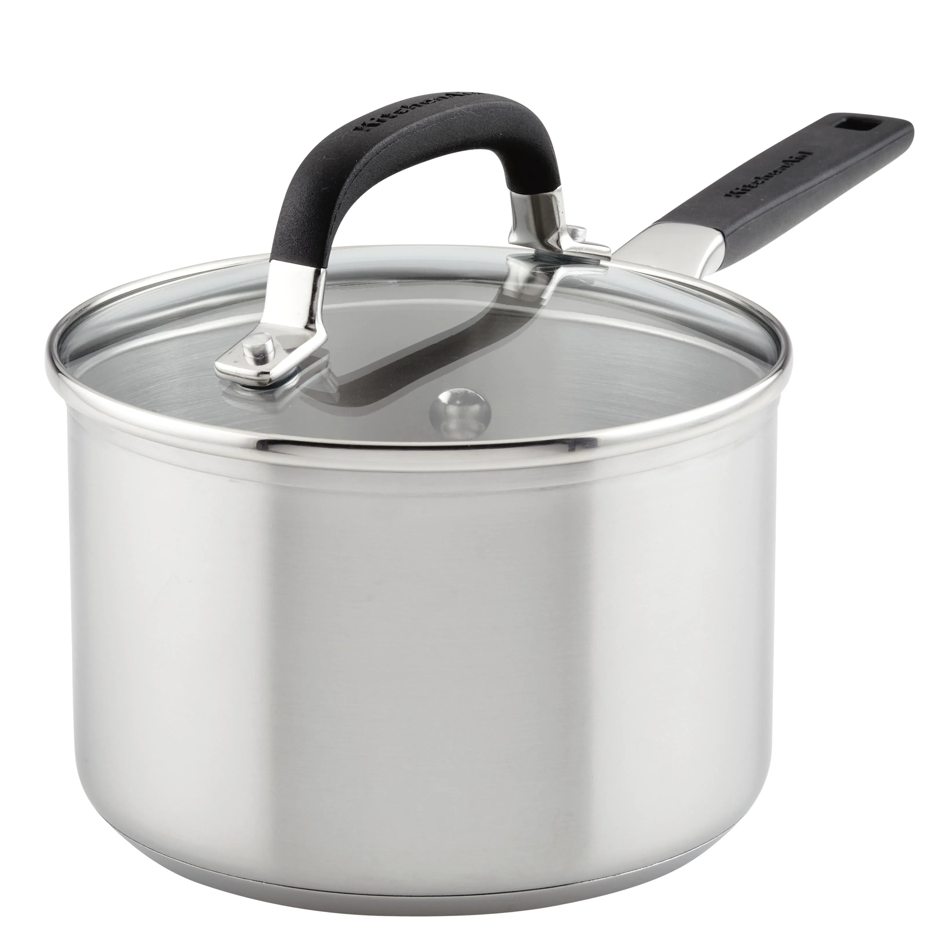 KitchenAid Stainless Steel Saucepan with Measuring Marks and Lid, 2-Quart, Brushed Stainless Steel