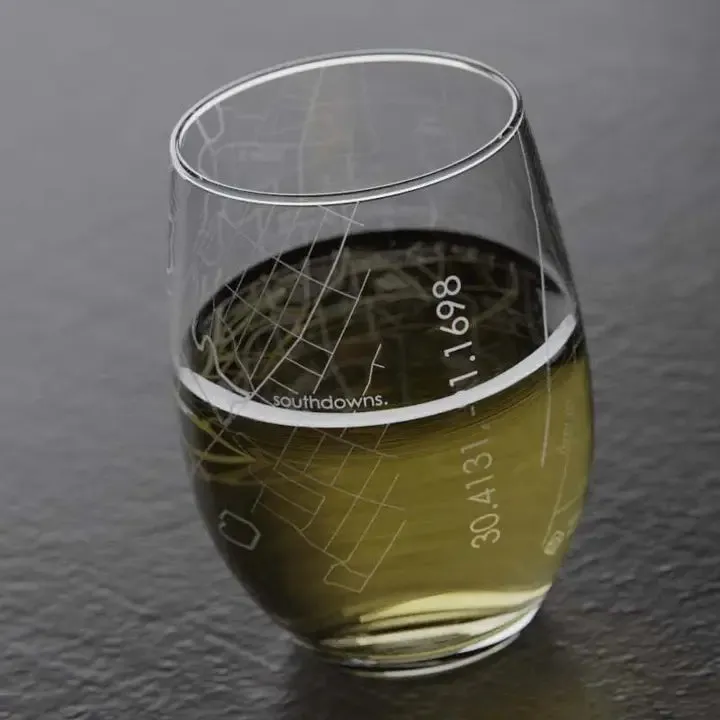 LSU College Town Map Stemless Wine Glass