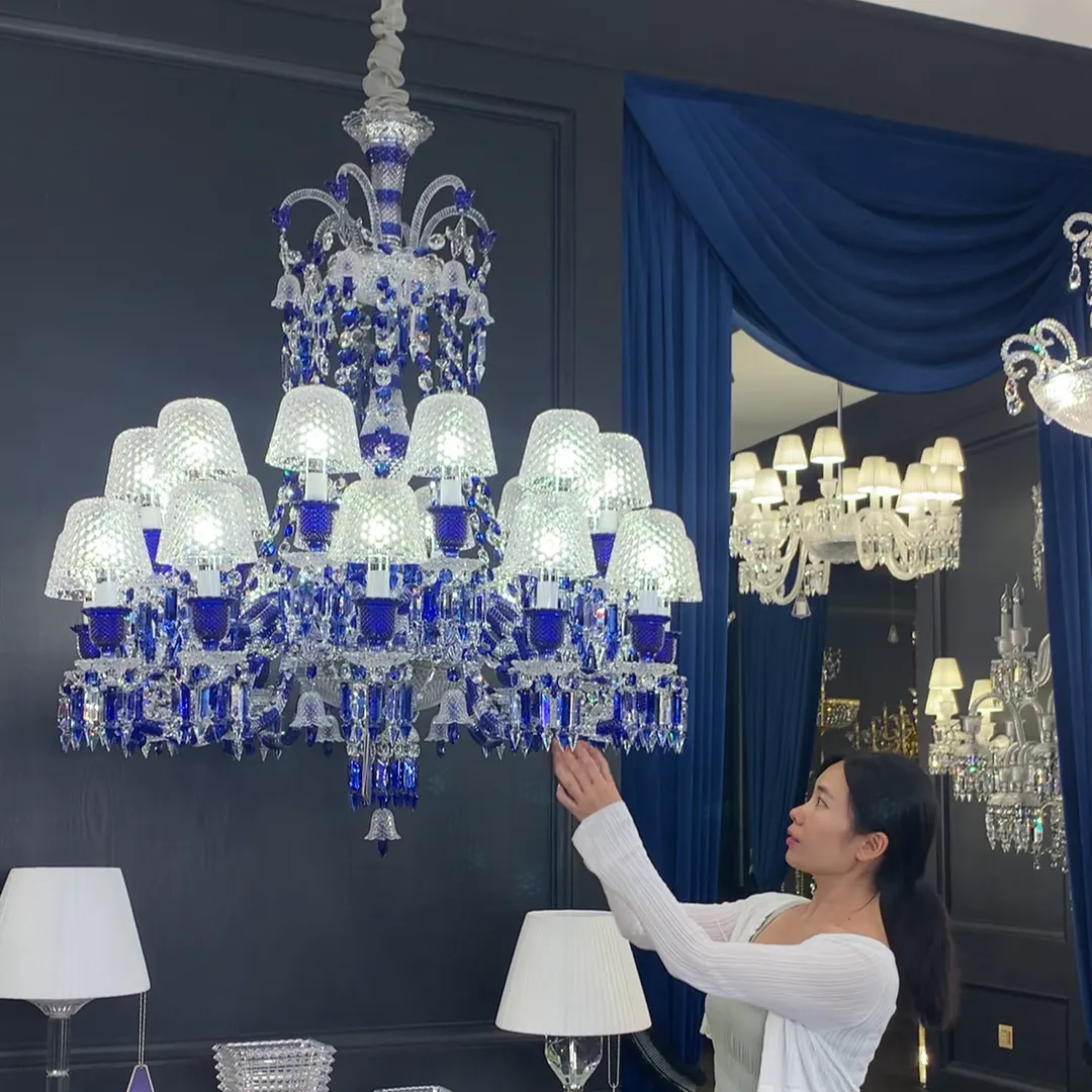 Luxury Vintage Blue Crystal Lampshade Chandelier for Living Room/Staircase/Foyer