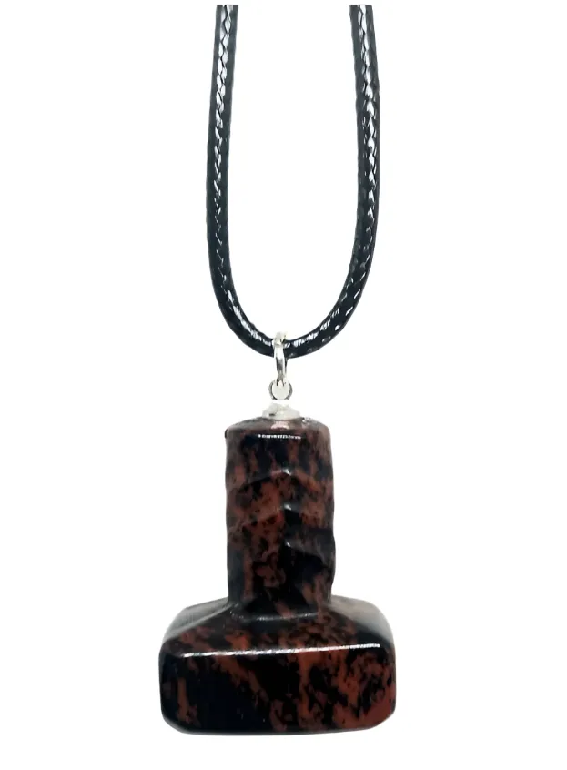 Mahogany Obsidian Crystal Mjölnir Pendant Necklace