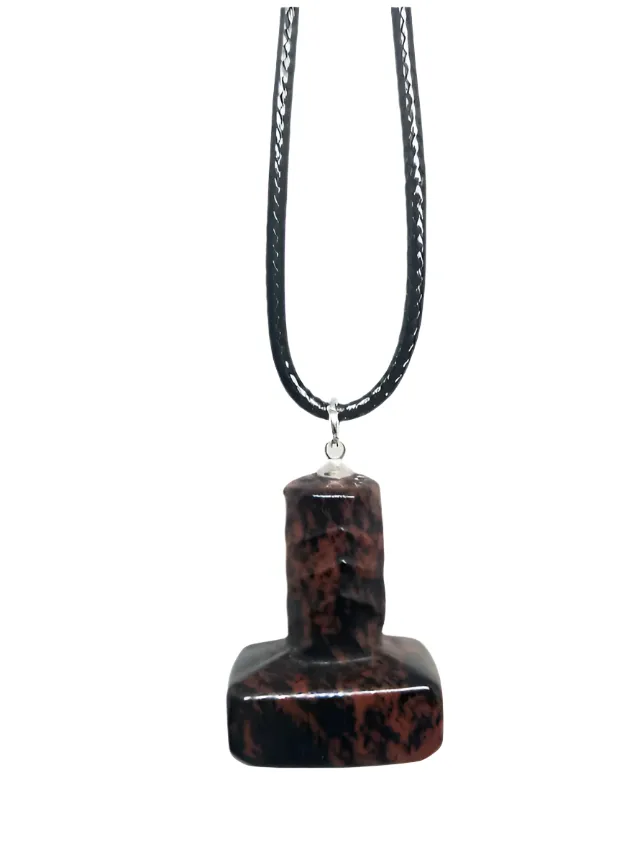 Mahogany Obsidian Crystal Mjölnir Pendant Necklace