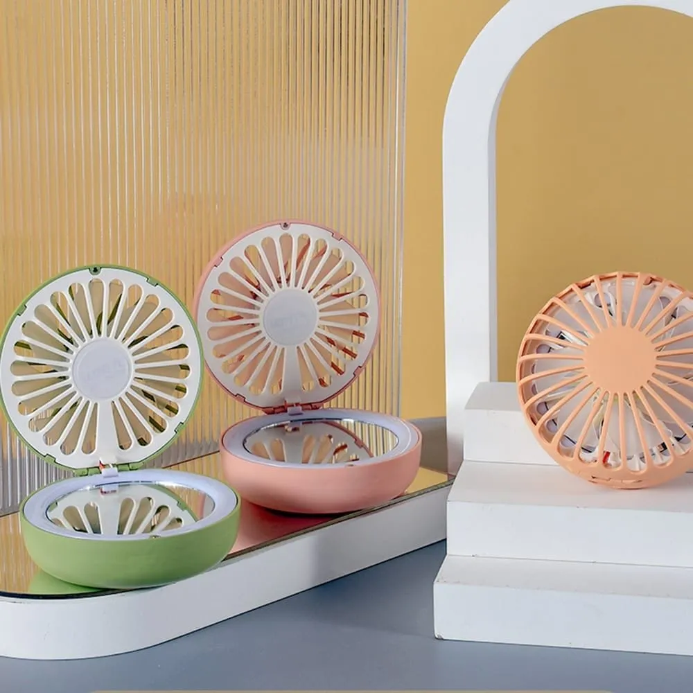 Mini Rechargeable Folding Cooler Fan With Makeup Mirror