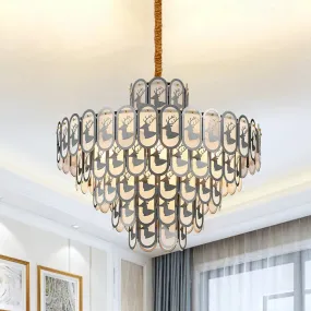 Modern Crystal Tiered Chandelier Pendant Light with Elk Pattern - 12/16 Lights, Nickel Finish