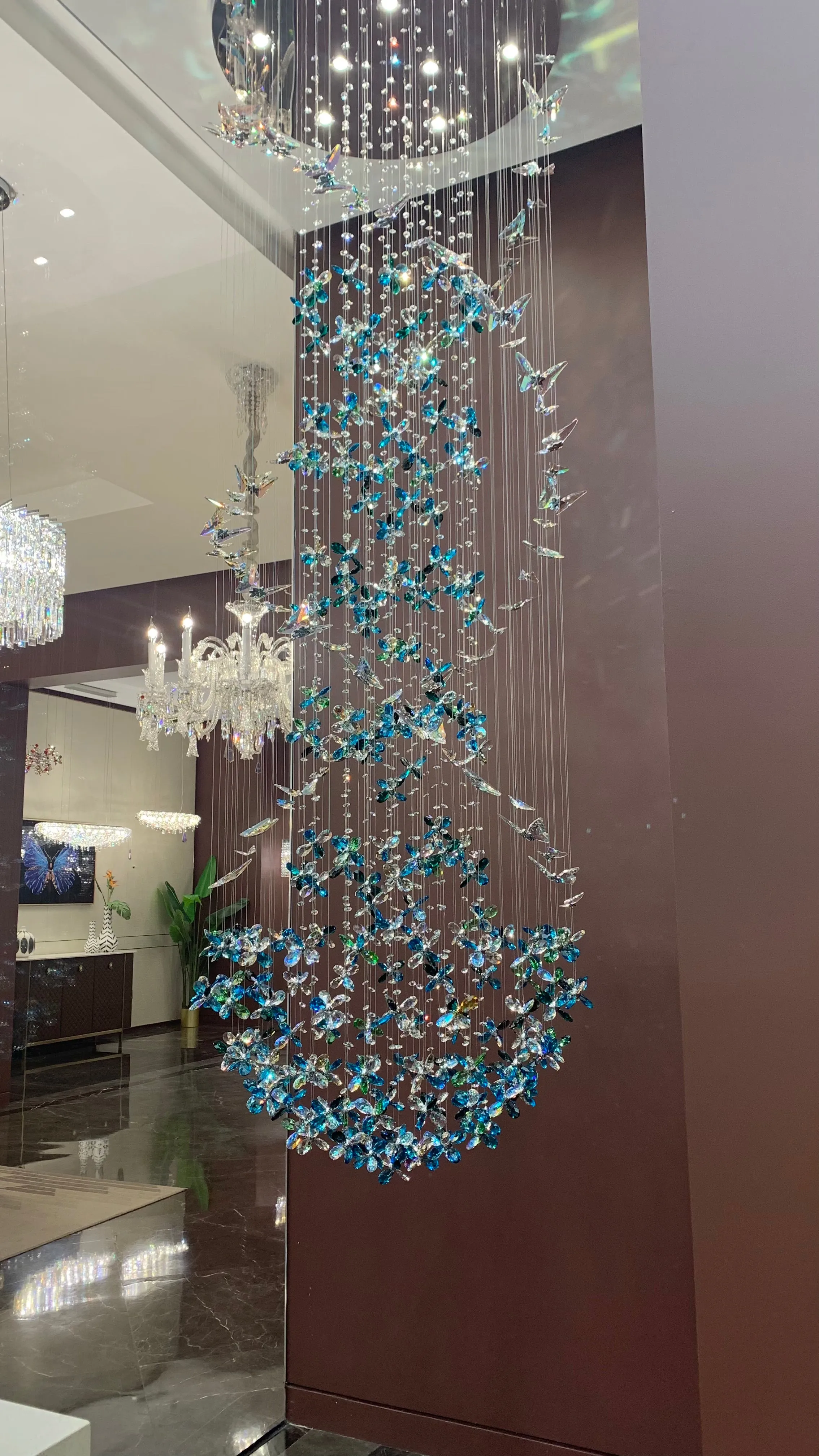 Modern Floating Blue Butterfly Crystal Chandelier for Living Room/Staircase/Foyer