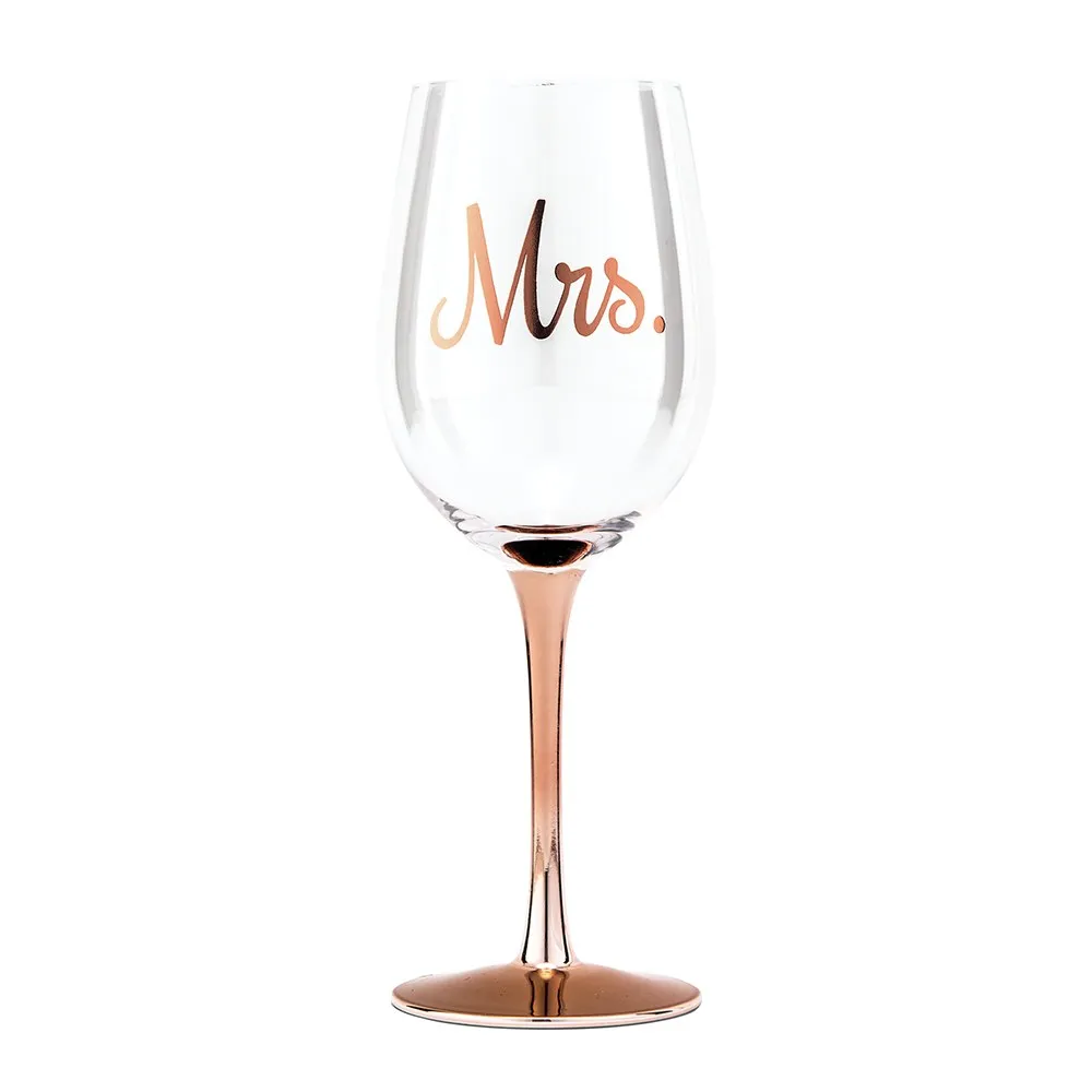 Mrs. Metallic Rose Gold Stemmed 18 Oz. Wine Glass