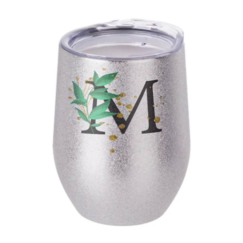 Mugs - Stemless Wine Glasses With Lid - 12oz - Glitter - Silver